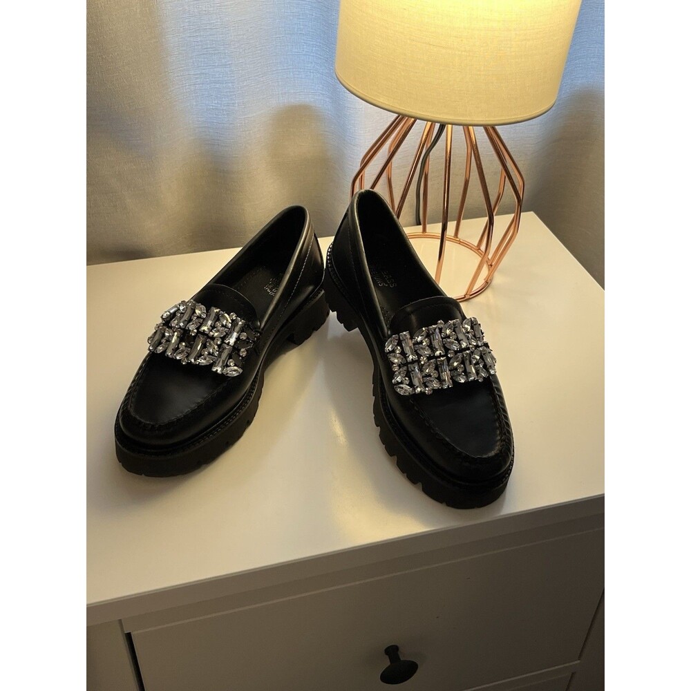 G.H. Bass Weejuns Whitney Crystal Super Lug Loafers Black Leather NWOT
